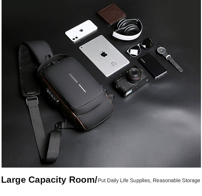Men's Sleek Anti-theft PU Leather Crossbody Bag - USB Charging, Stylish Print & Zip Closure 4109 Galaxy Bags