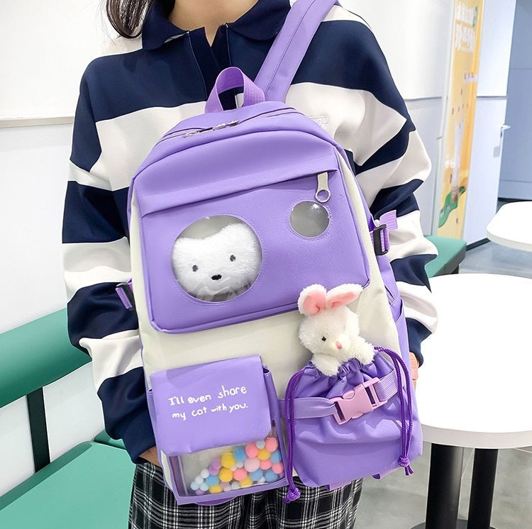 Canvas multiple pocket student college 5pcs Set side bags girls backpack 1225 GALAXY BAGS