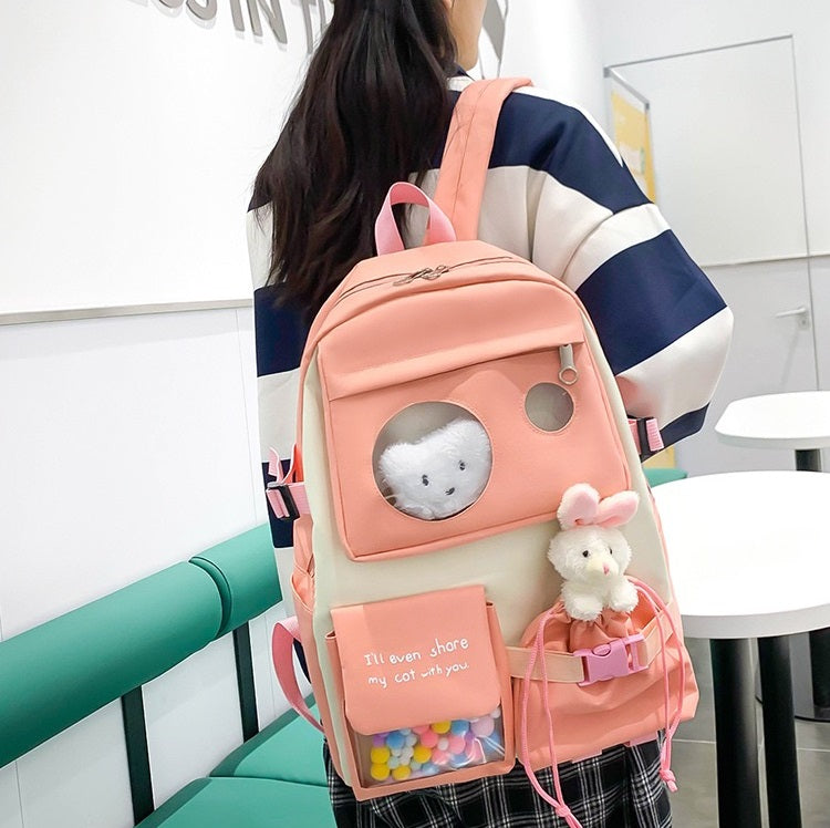 Canvas multiple pocket student college 5pcs Set side bags girls backpack 1225 GALAXY BAGS