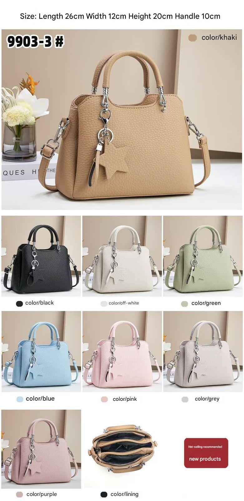 Versatile  Leather Shoulder Bag with Keychain Decor 9903-3
