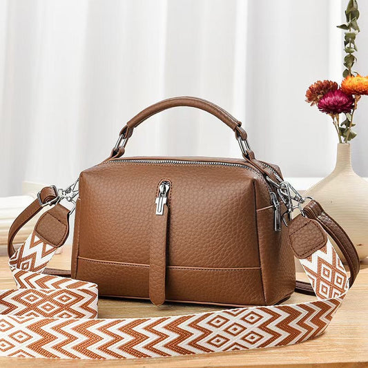Elegant Tan Leather Handbag with Adjustable Strap & Multiple Pockets 8910