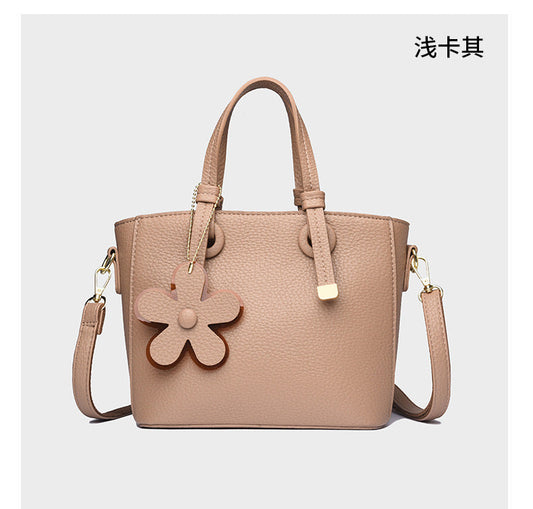 Brown Leather  Handbag with Flower Charm – Stylish Women’s Shoulder & Crossbody Bag 8429