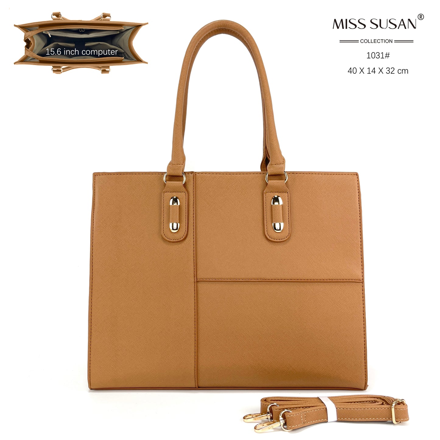 Miss Susan 15.6 Inch Camel Tote Bag – Stylish Women Work & Office Handbag 1031-2