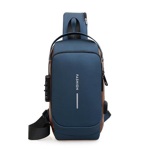 Men's Sleek Anti-theft PU Leather Crossbody Bag - USB Charging, Stylish Print & Zip Closure 4109 Galaxy Bags