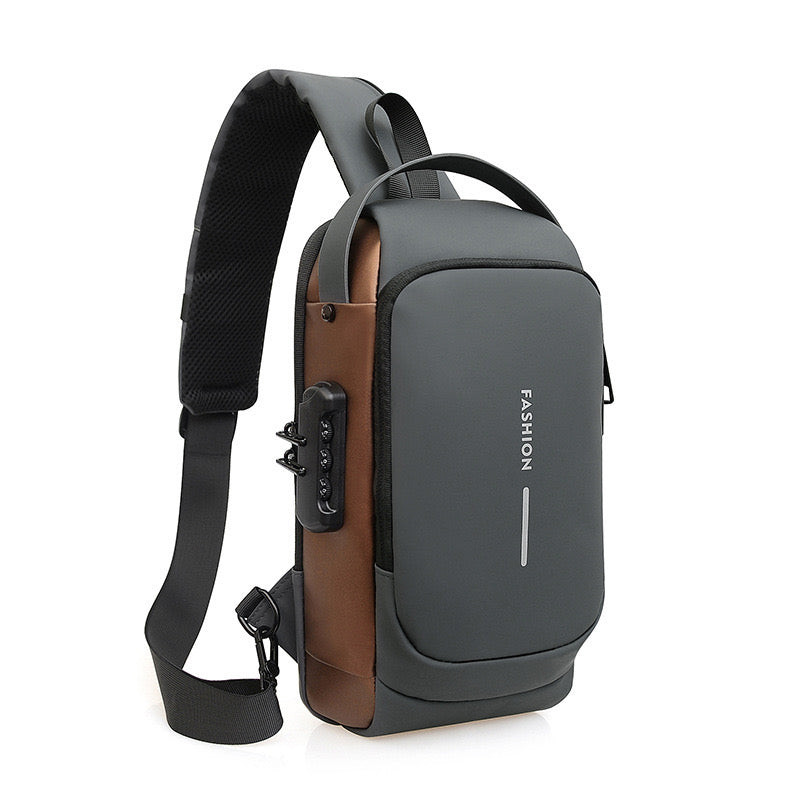 Men's Sleek Anti-theft PU Leather Crossbody Bag - USB Charging, Stylish Print & Zip Closure 4109 Galaxy Bags