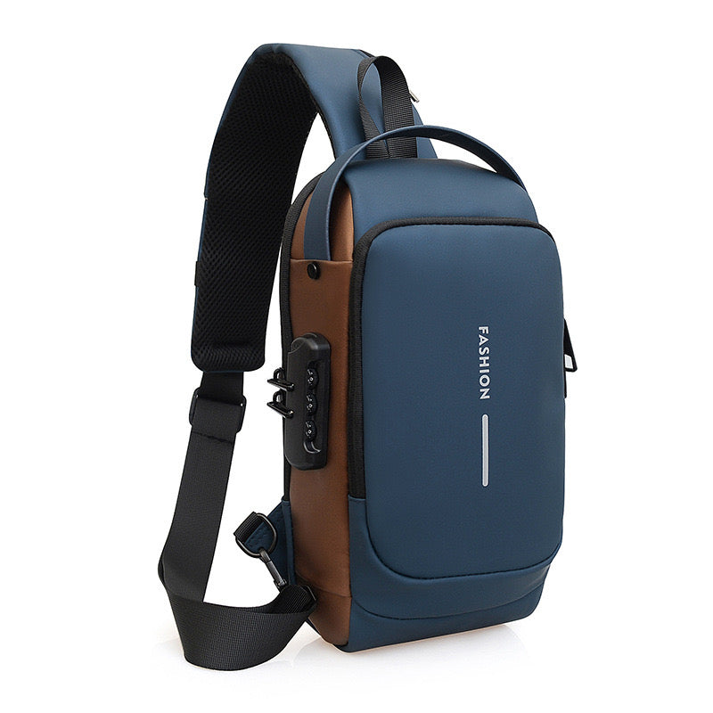 Men's Sleek Anti-theft PU Leather Crossbody Bag - USB Charging, Stylish Print & Zip Closure 4109 Galaxy Bags